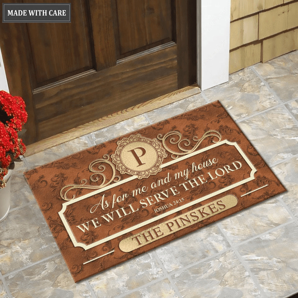 Elegant Brown Family Home Serve The Lord Personalized Doormat