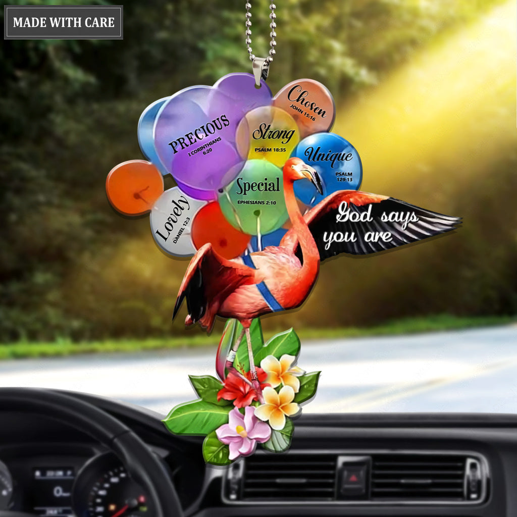 Flamingo And Balloons God Says You Are Ornament