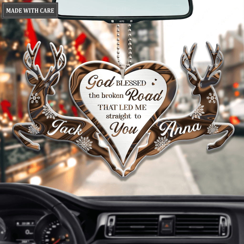 Snowy Deer Couple God Blessed Personalized Ornament
