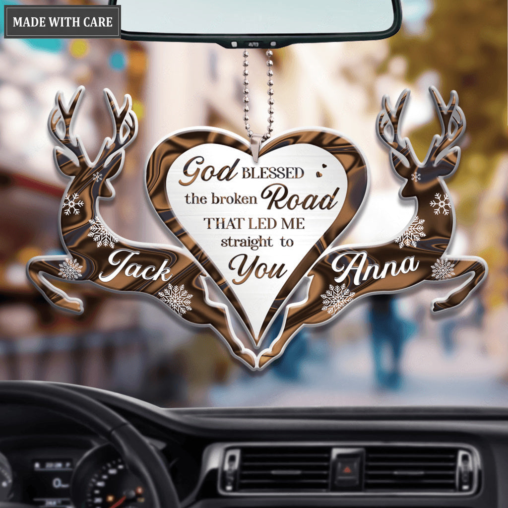 Snowy Deer Couple God Blessed Personalized Ornament