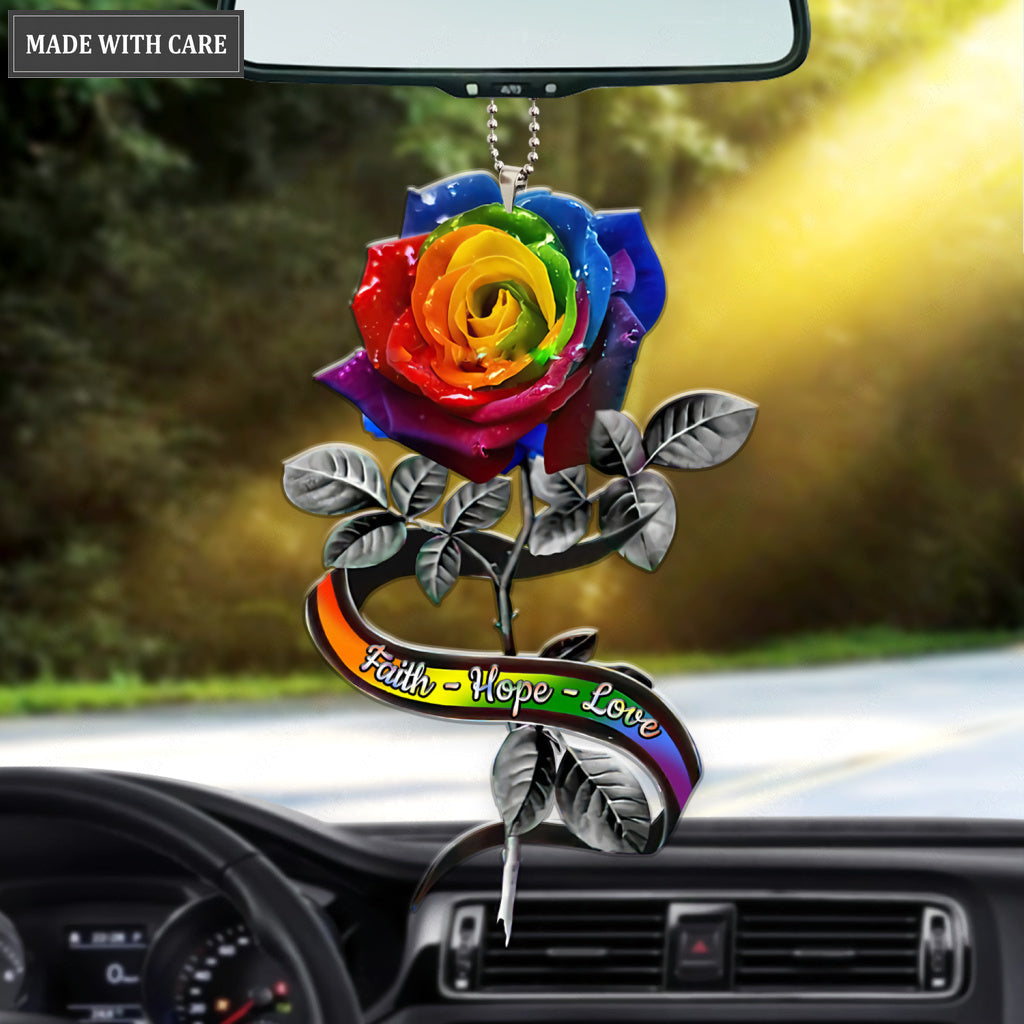 Rainbow Rose Faith Hope Love Ornament