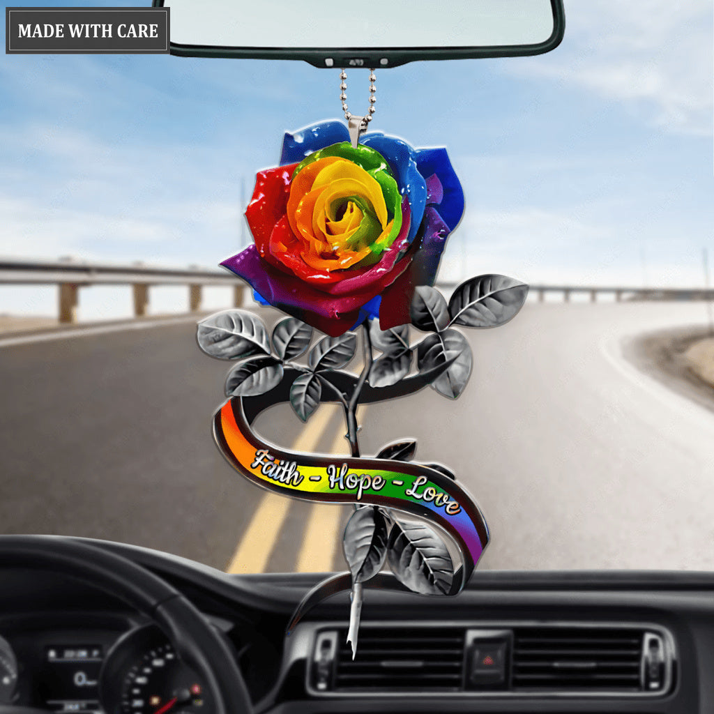 Rainbow Rose Faith Hope Love Ornament