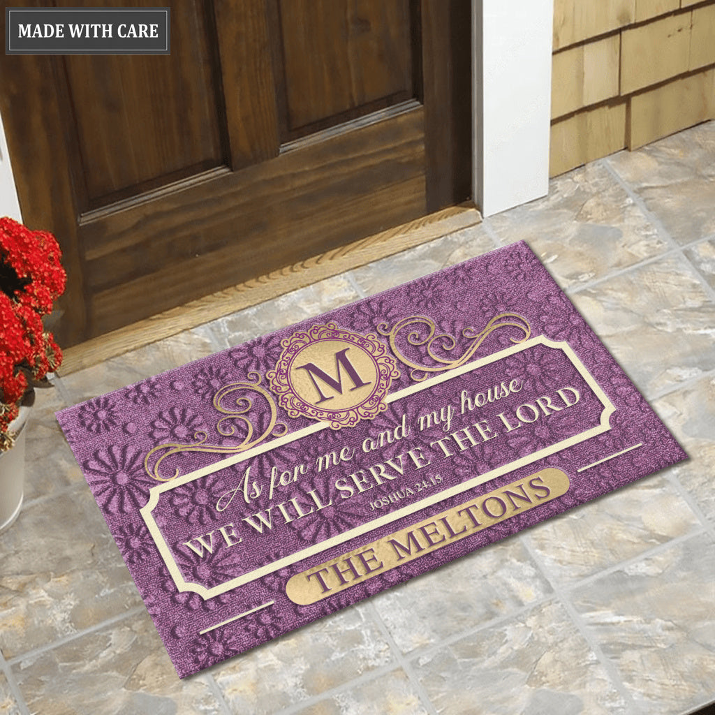 Purple Confetti Daisy Serve The Lord Personalized Doormat
