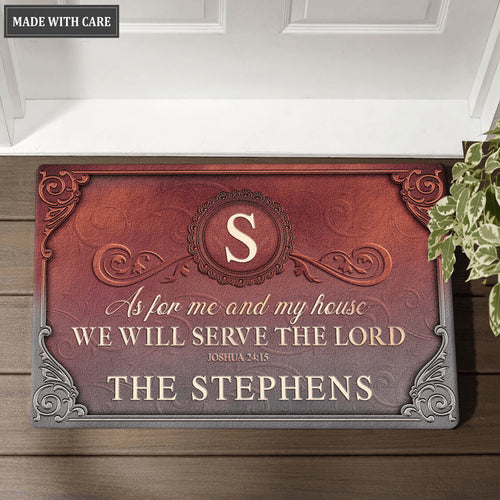 Classic Monogram Serve The Lord Personalized Doormat