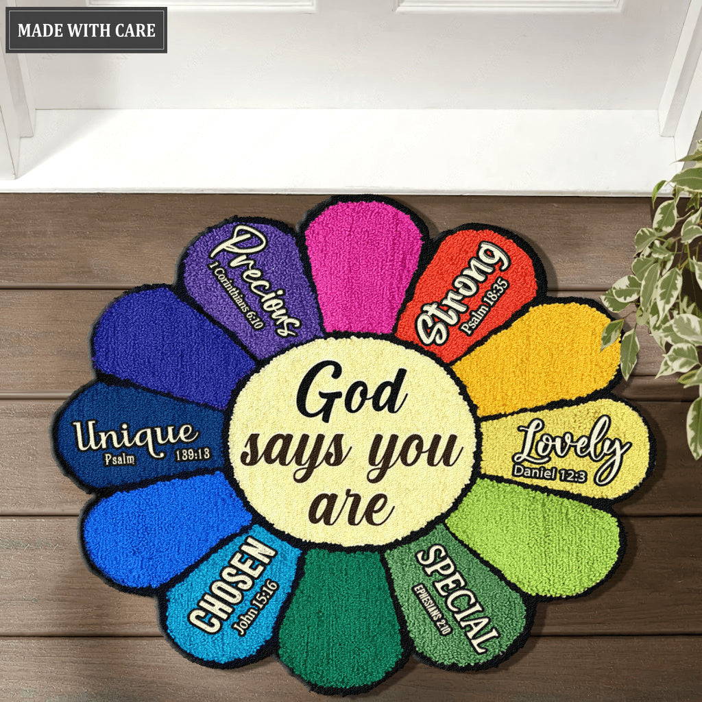 Colorful Sunflower God Says You Are Shaped Doormat
