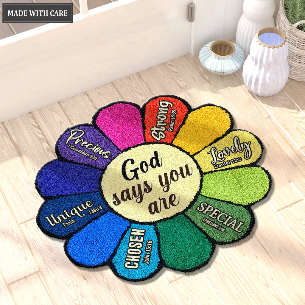 Colorful Sunflower God Says You Are Shaped Doormat