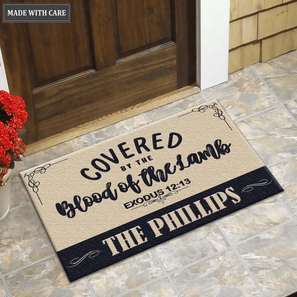 Covered By The Blood Of The Lamb Personalized Doormat