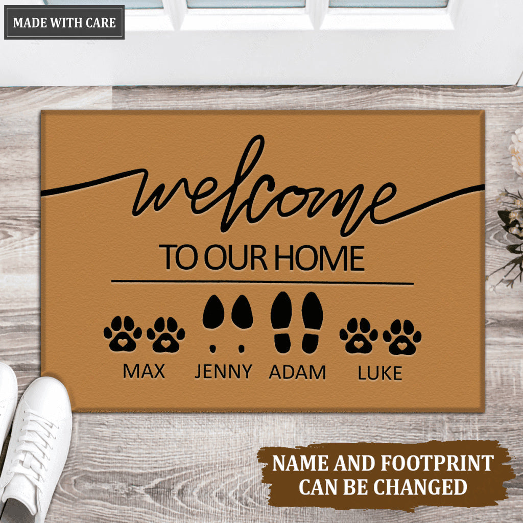 Personalized Family & Pet Footprint And Name Welcome Mat