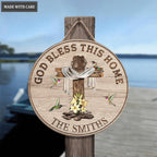Personalized God bless this home Wood Circle Sign