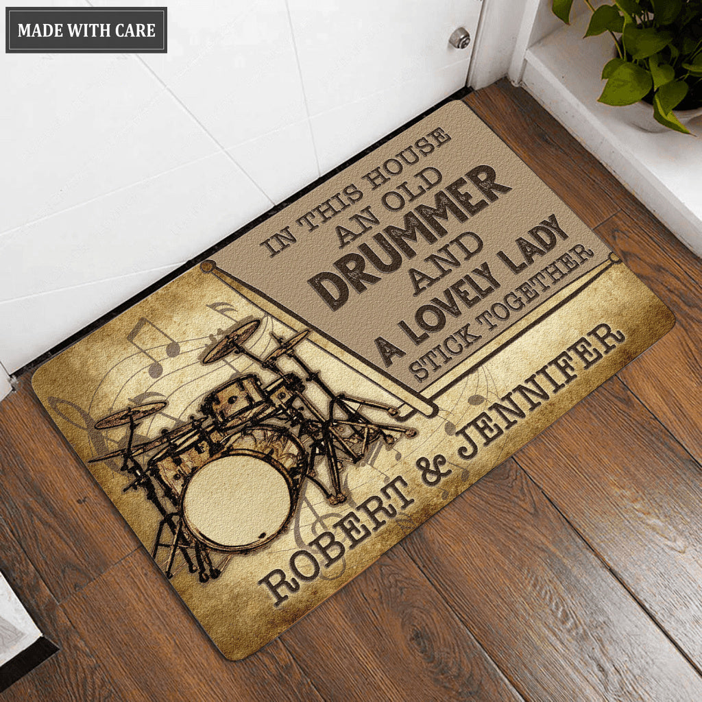 Drummer And A Lovely Lady Personalized Doormat