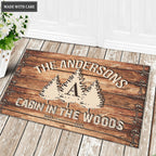 Personalized Rustic Country Family Name Cabin In The Woods Doormat