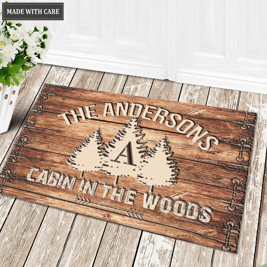 Personalized Rustic Country Family Name Cabin In The Woods Doormat