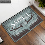 Personalized Rustic Country Family Name Deer Antlers Doormat