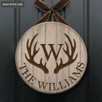 Personalized Rustic Country Family Name Deer Antlers Wood Sign