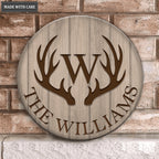Personalized Rustic Country Family Name Deer Antlers Wood Sign