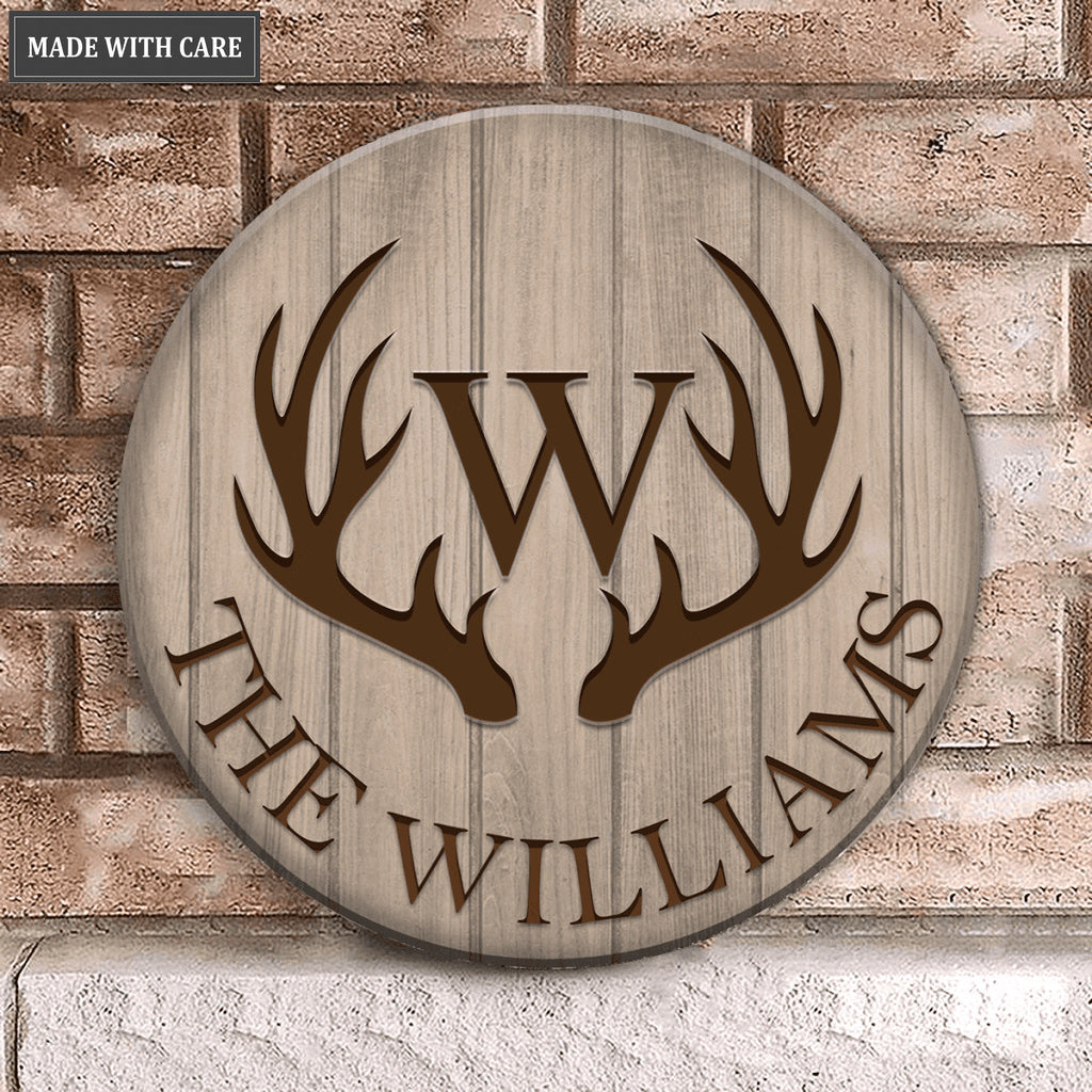 Personalized Rustic Country Family Name Deer Antlers Wood Sign