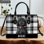 Artistic Plaid Black White Pet Digital Painting Portrait - Personalized Custom Leather Bag