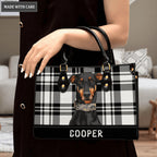 Artistic Plaid Black White Pet Digital Painting Portrait - Personalized Custom Leather Bag