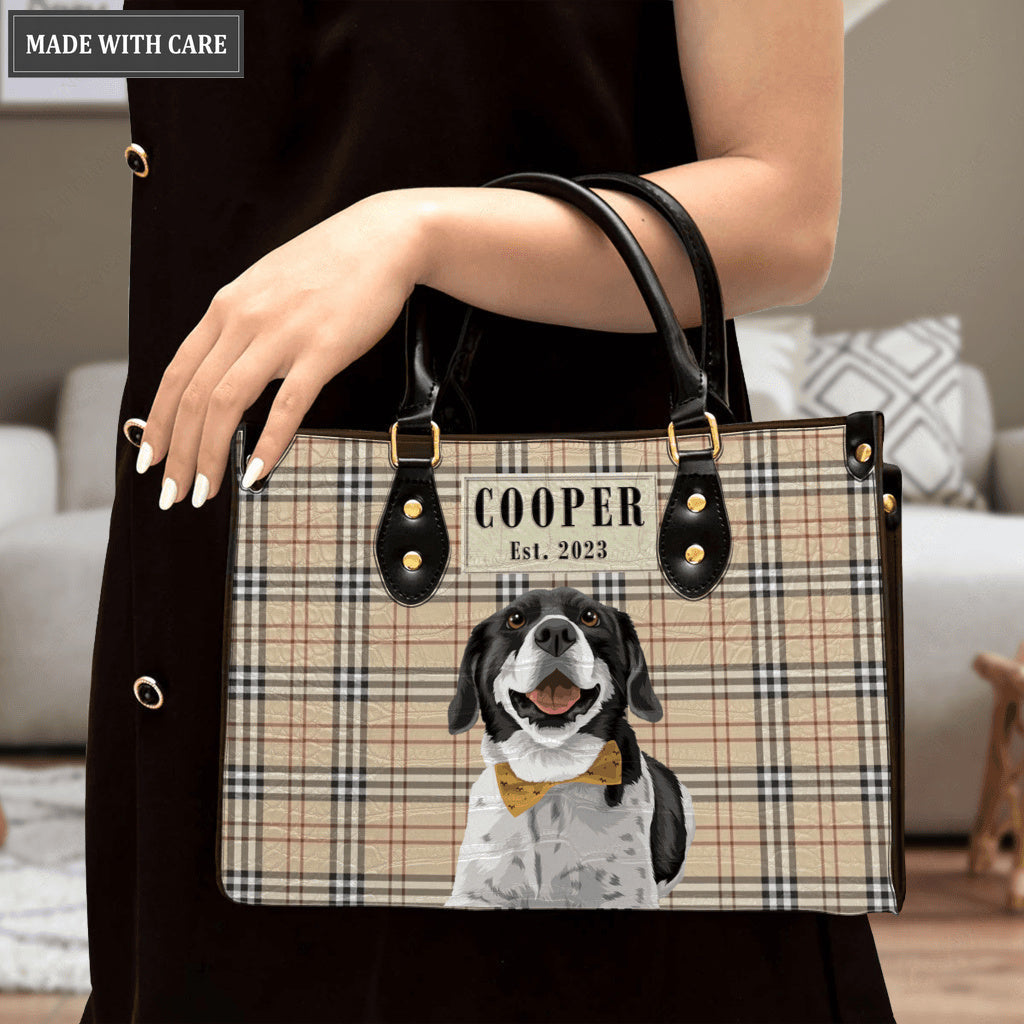 Artistic Plaid Pet Digital Painting Portrait - Personalized Custom Leather Bag