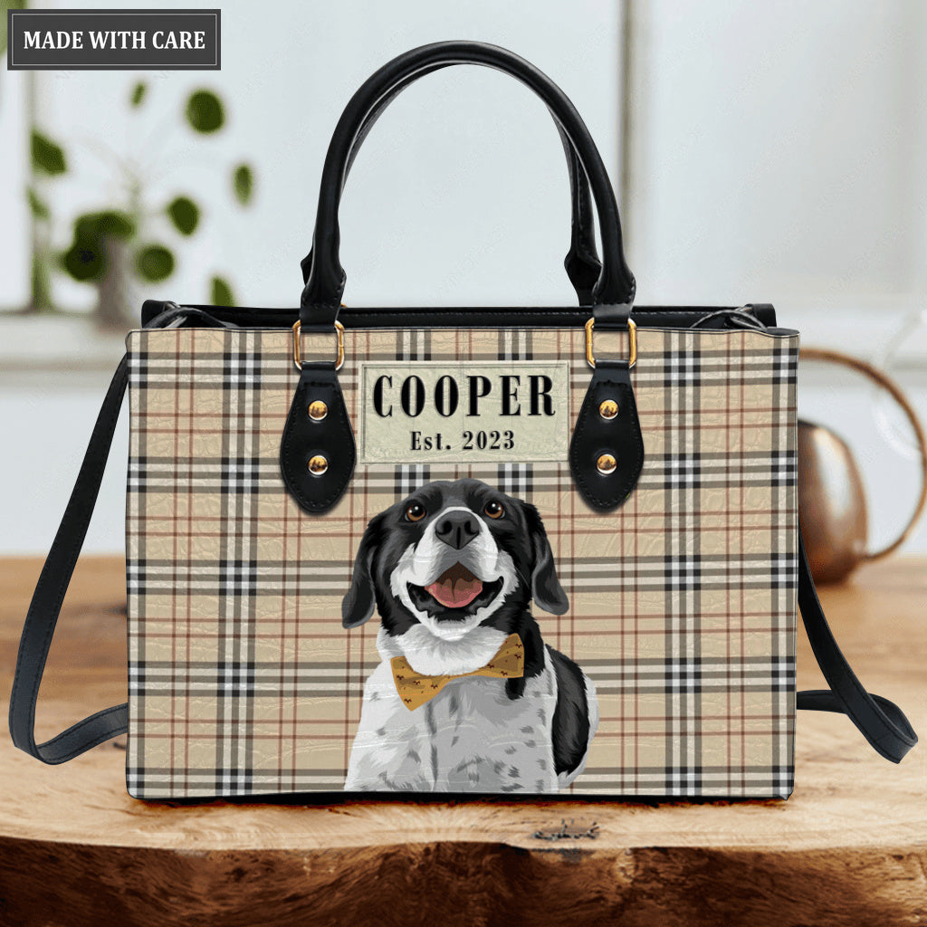 Artistic Plaid Pet Digital Painting Portrait - Personalized Custom Leather Bag
