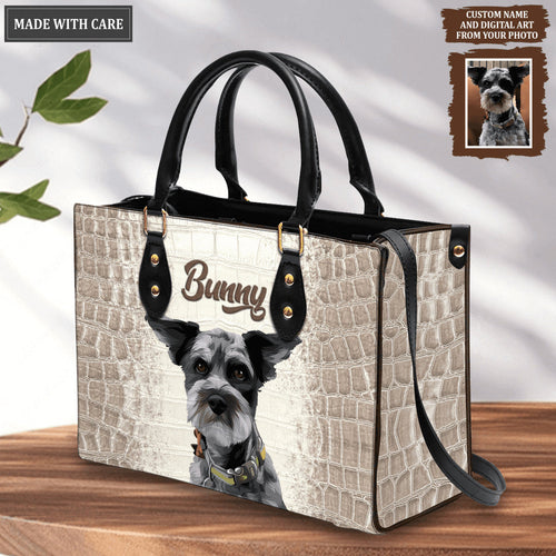 Blur Vintage Elegant Leather Pet Art Portrait - Personalized Custom Leather Bag