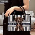 Dark Blue White Lines Pattern Pet Digital Painting Portrait - Personalized Custom Leather Bag