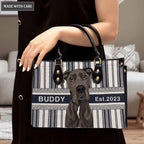 Dark Blue White Lines Pattern Pet Digital Painting Portrait - Personalized Custom Leather Bag