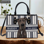 Dark Blue White Lines Pattern Pet Digital Painting Portrait - Personalized Custom Leather Bag