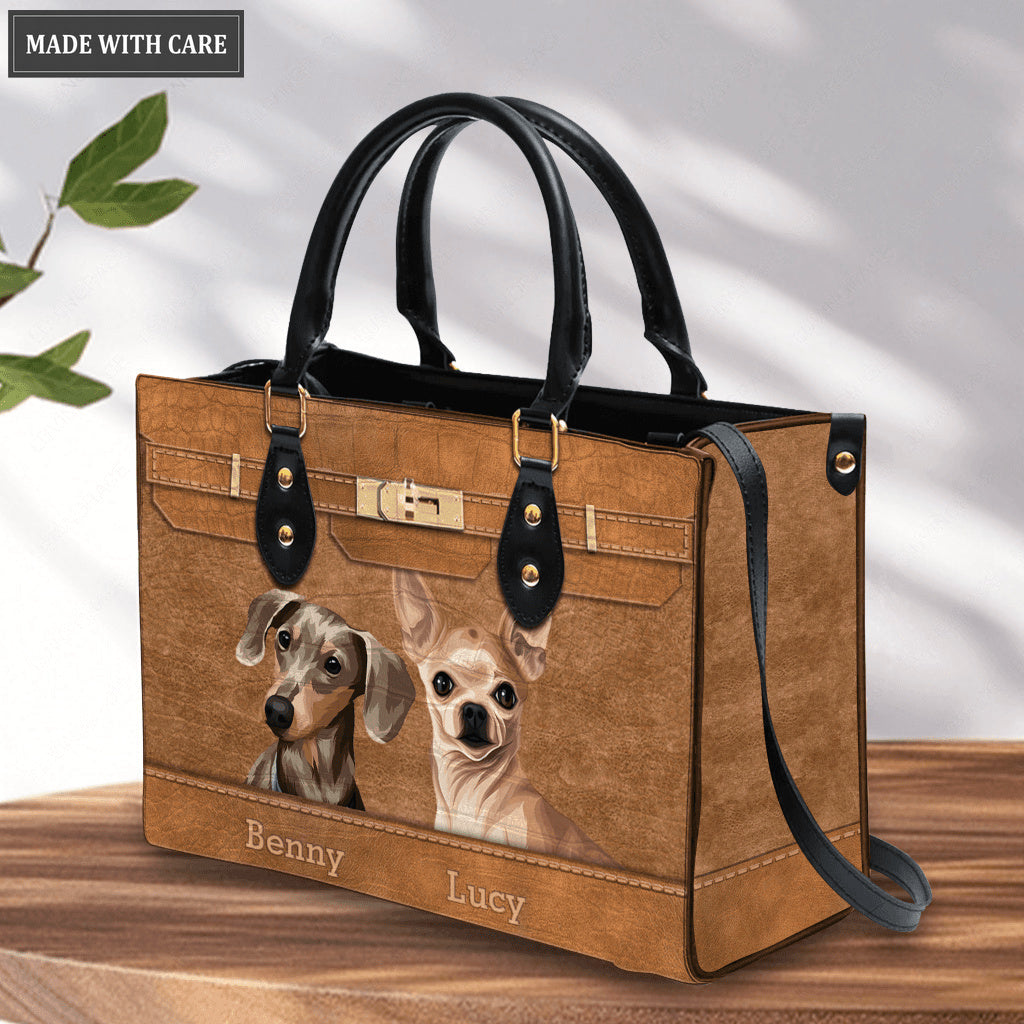 Leather Texture Pet Digital Painting Portrait - Personalized Custom Leather Bag