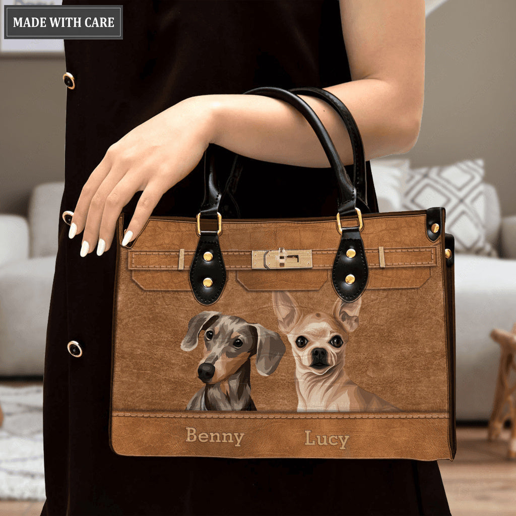 Leather Texture Pet Digital Painting Portrait - Personalized Custom Leather Bag