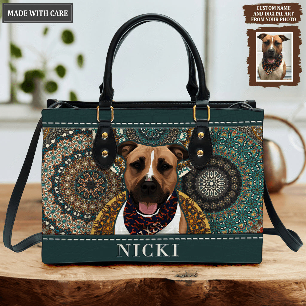Vintage Mandala Pet Digital Painting Portrait - Personalized Custom Leather Bag