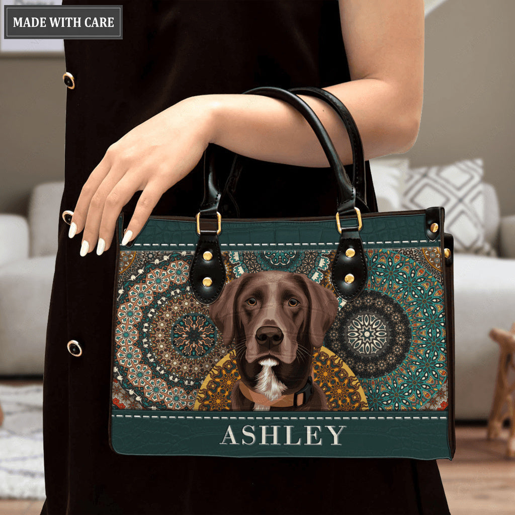 Vintage Mandala Pet Digital Painting Portrait - Personalized Custom Leather Bag