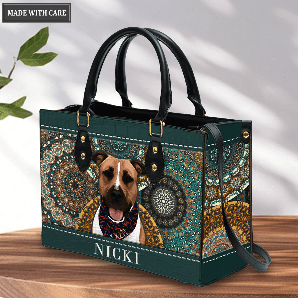 Vintage Mandala Pet Digital Painting Portrait - Personalized Custom Leather Bag