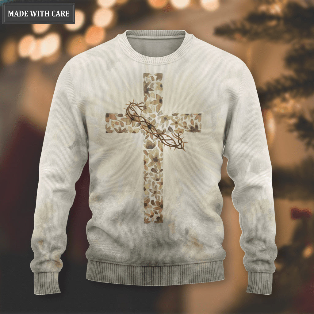 Flower Cross Crown Of Jesus Christ Faith Is Believing In Jesus Wool Sweatshirt