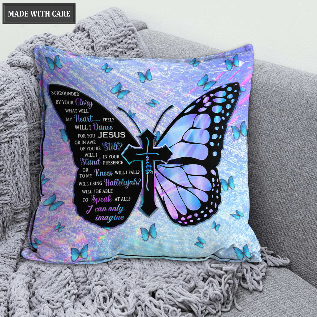Blue Hologram Faith Cross Butterfly Surrounded By The Glory Pillow