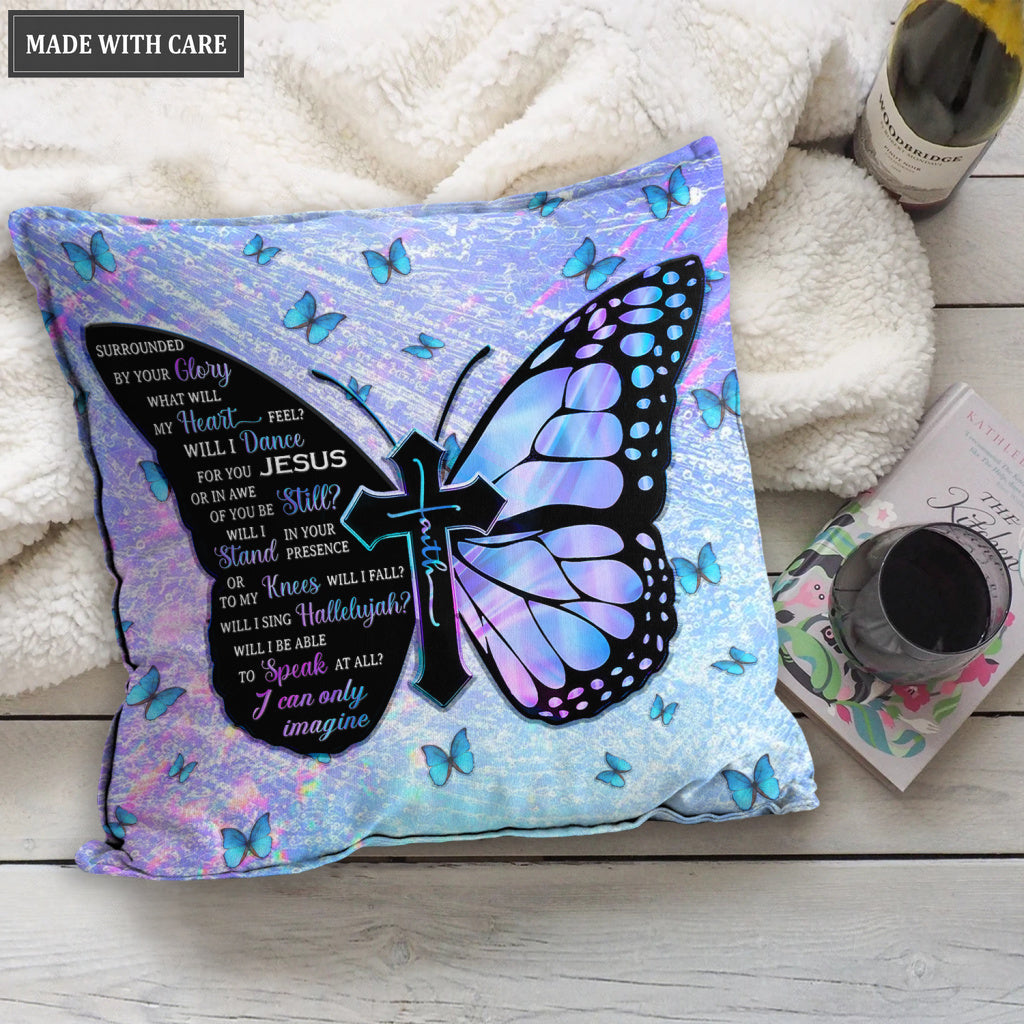 Blue Hologram Faith Cross Butterfly Surrounded By The Glory Pillow