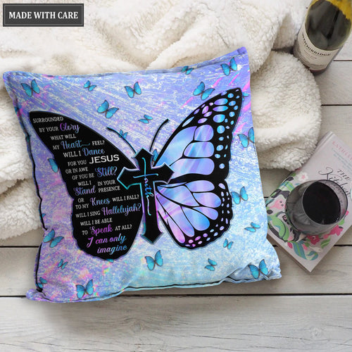 Blue Hologram Faith Cross Butterfly Surrounded By The Glory Pillow