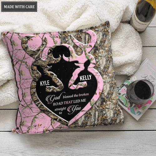 Buck And Doe Heart God Blessed Personalized Pillow