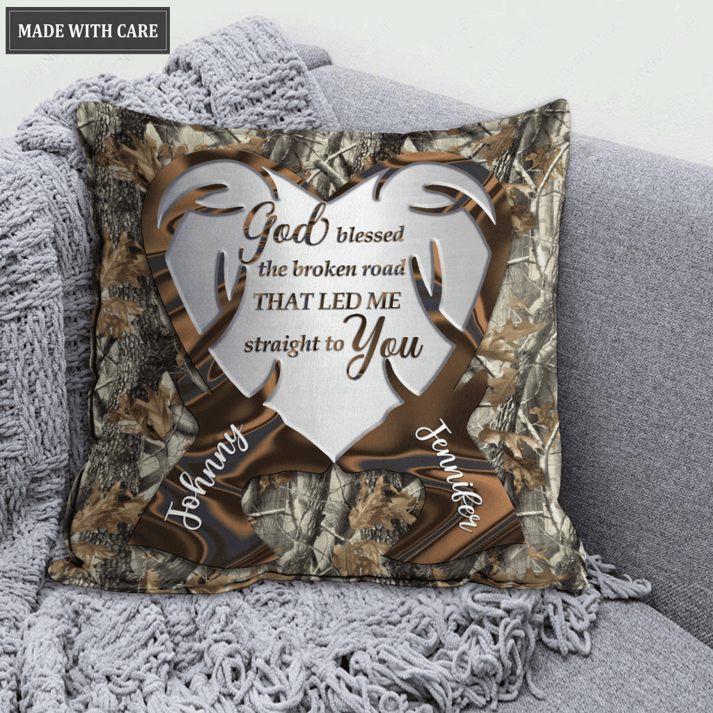 Camo Hologram Deer Couple God Blessed Personalized Pillow
