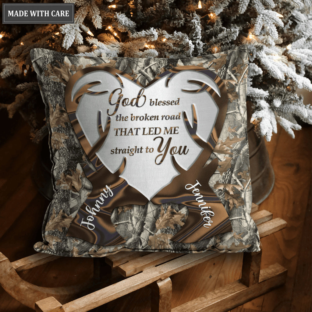 Camo Hologram Deer Couple God Blessed Personalized Pillow