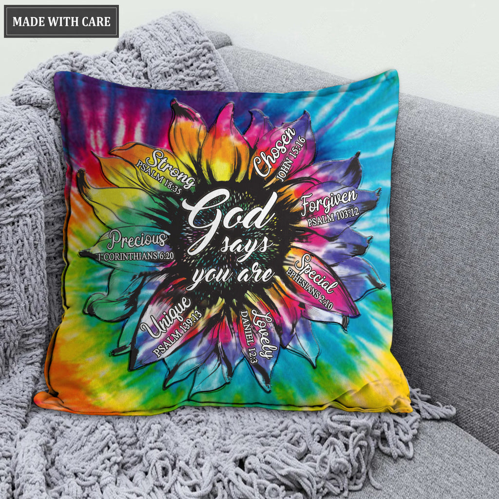 Rainbow Tie Dye Sunflower God Says You Are Pillow