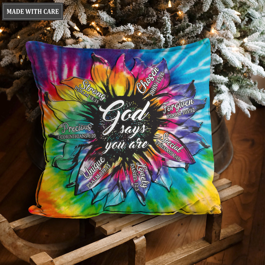 Rainbow Tie Dye Sunflower God Says You Are Pillow