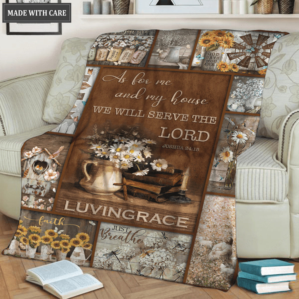 Vintage Floral Christian Cross As For Me And My House Personalized Blanket