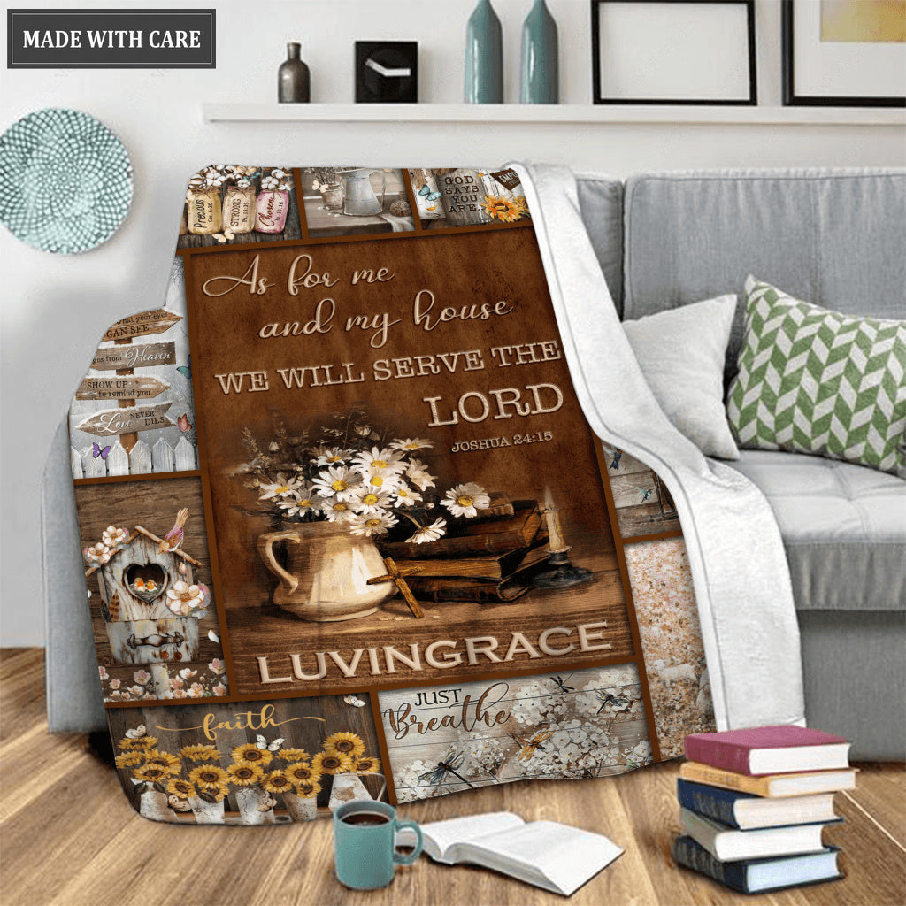 Vintage Floral Christian Cross As For Me And My House Personalized Blanket