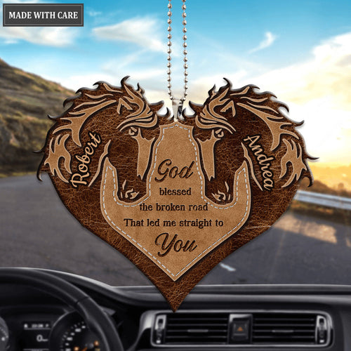 Brown Horse Couple Heart God Blessed Personalized Ornament