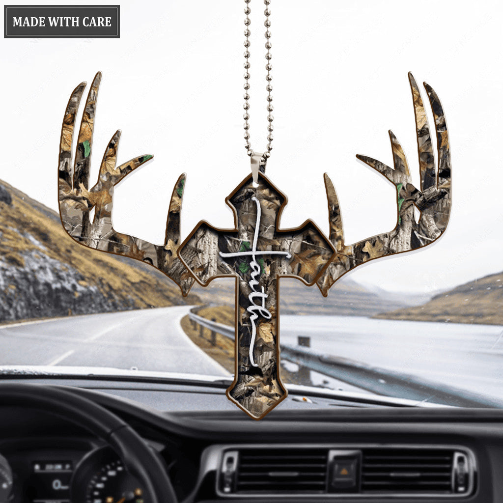 Camo Faith Cross With Antler Ornament