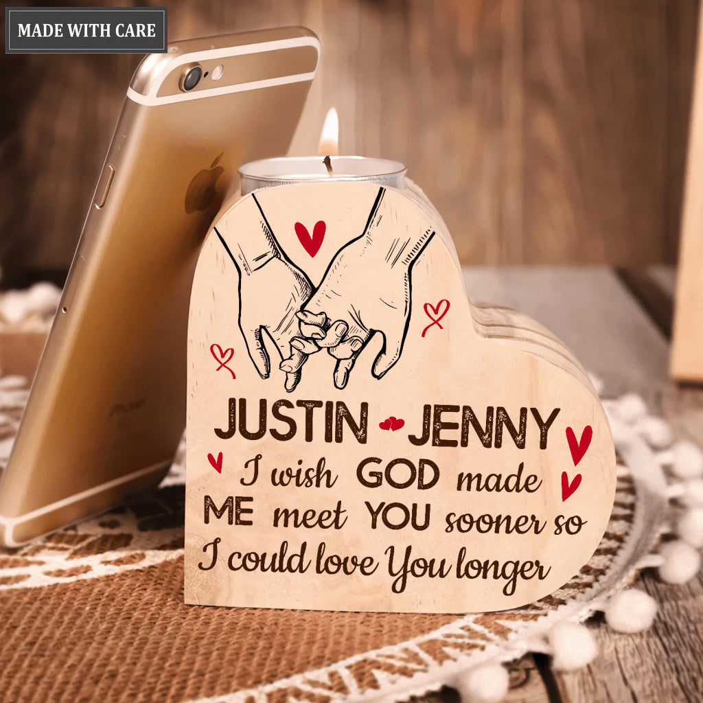 Couple Holding Hand I Wish God Made Me Meet You Sooner Personalized Candle Holder