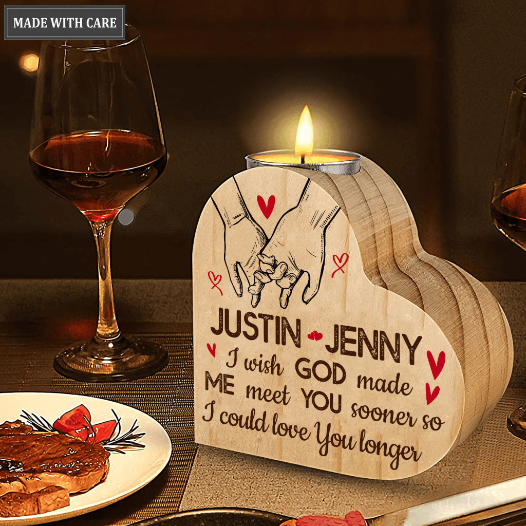 Couple Holding Hand I Wish God Made Me Meet You Sooner Personalized Candle Holder