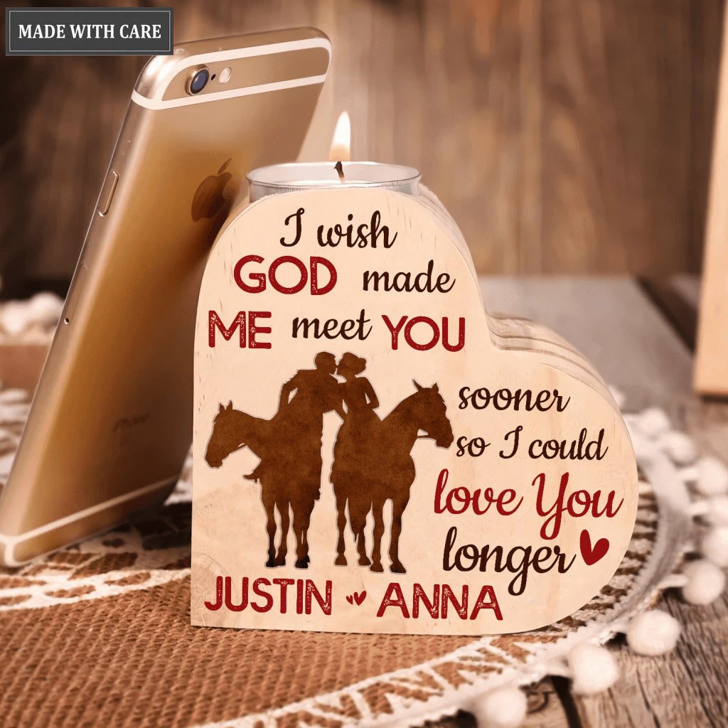 Riding Horse Couple I Wish God Made Me Meet You Sooner Personalized Candle Holder