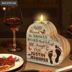 Vintage Wooden Butterfly Couple Footprint God Blessed Personalized Candle Holder